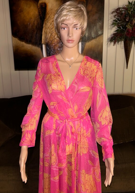 Alexa B Nites~ Size 8 Pink & Orange Floral Maxi D… - image 3