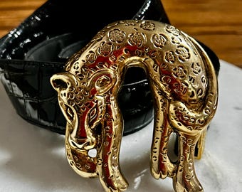 Gold Tone Leopard Vintage Belt Buckle 4” Leopard Gold Tone Vintage Belt Buckle - Etsy main image 4