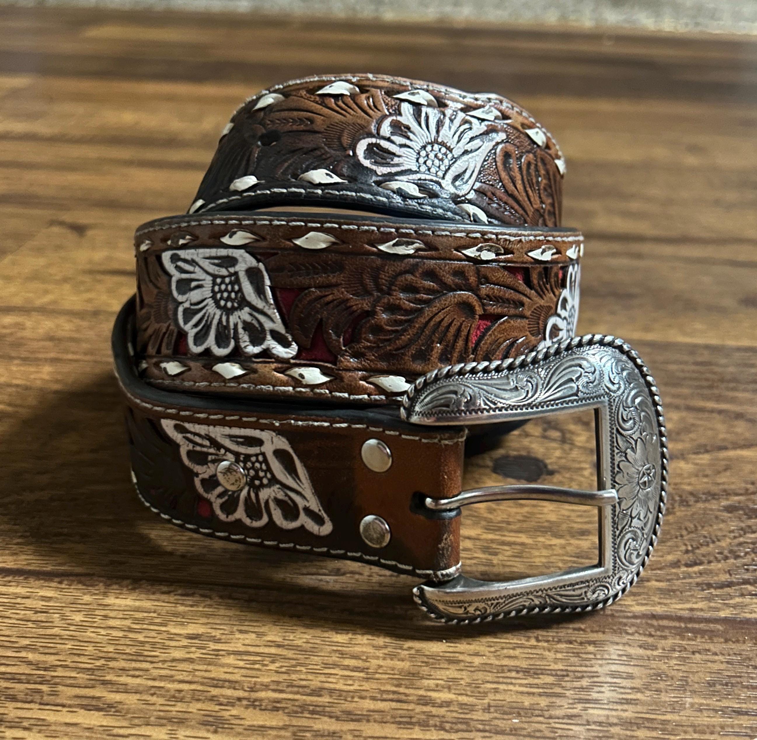 Nocona Belt Co Womens Brown Tooled Leather Floral Western Belt S 33in Nocona Women main image 2