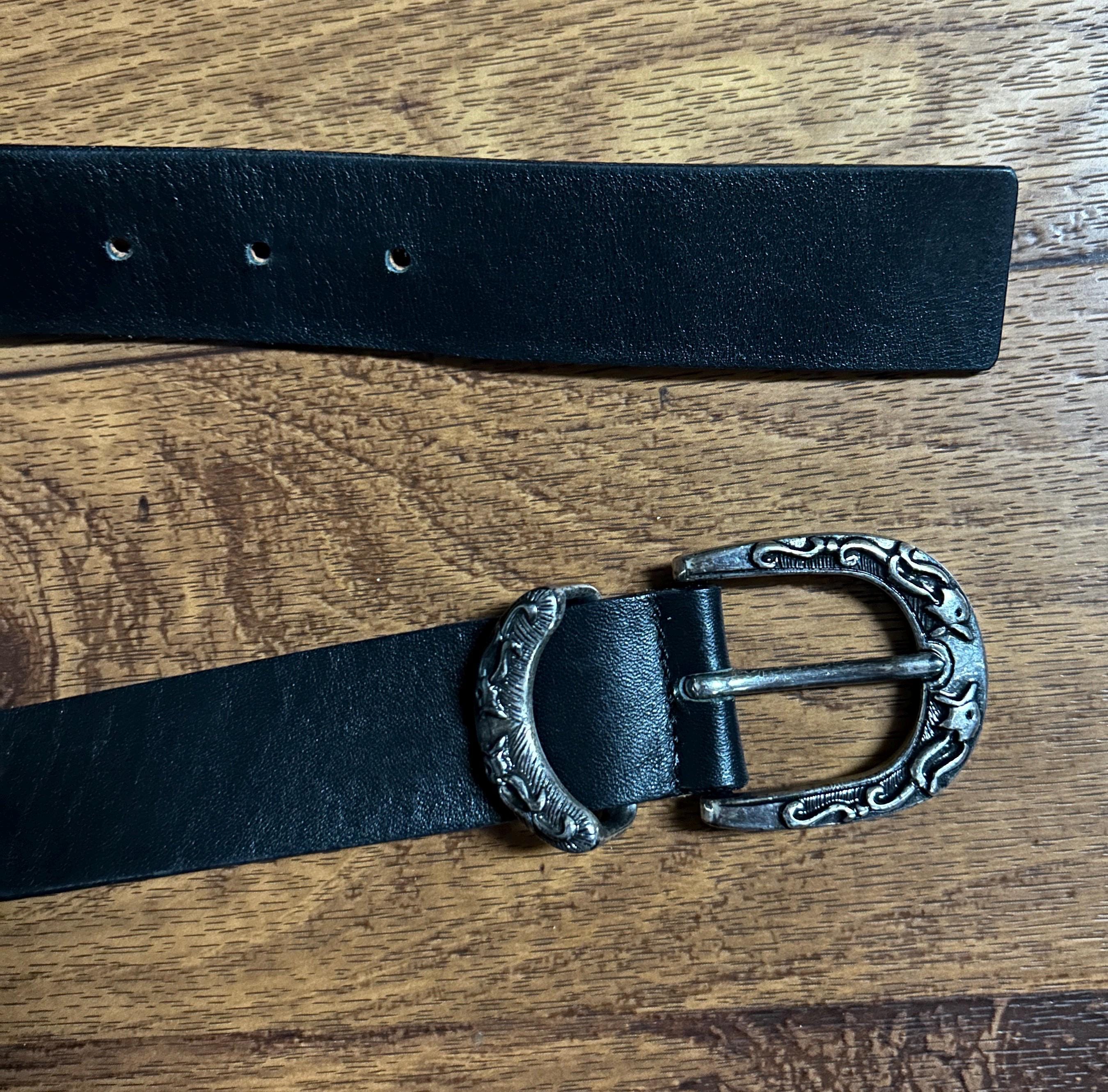 Garuglieri Italian Made Black Genuine Leather Silver Buckle Belt Size Medium Garuglieri Black Leather Western Style Belt Size L Made in  main image 3