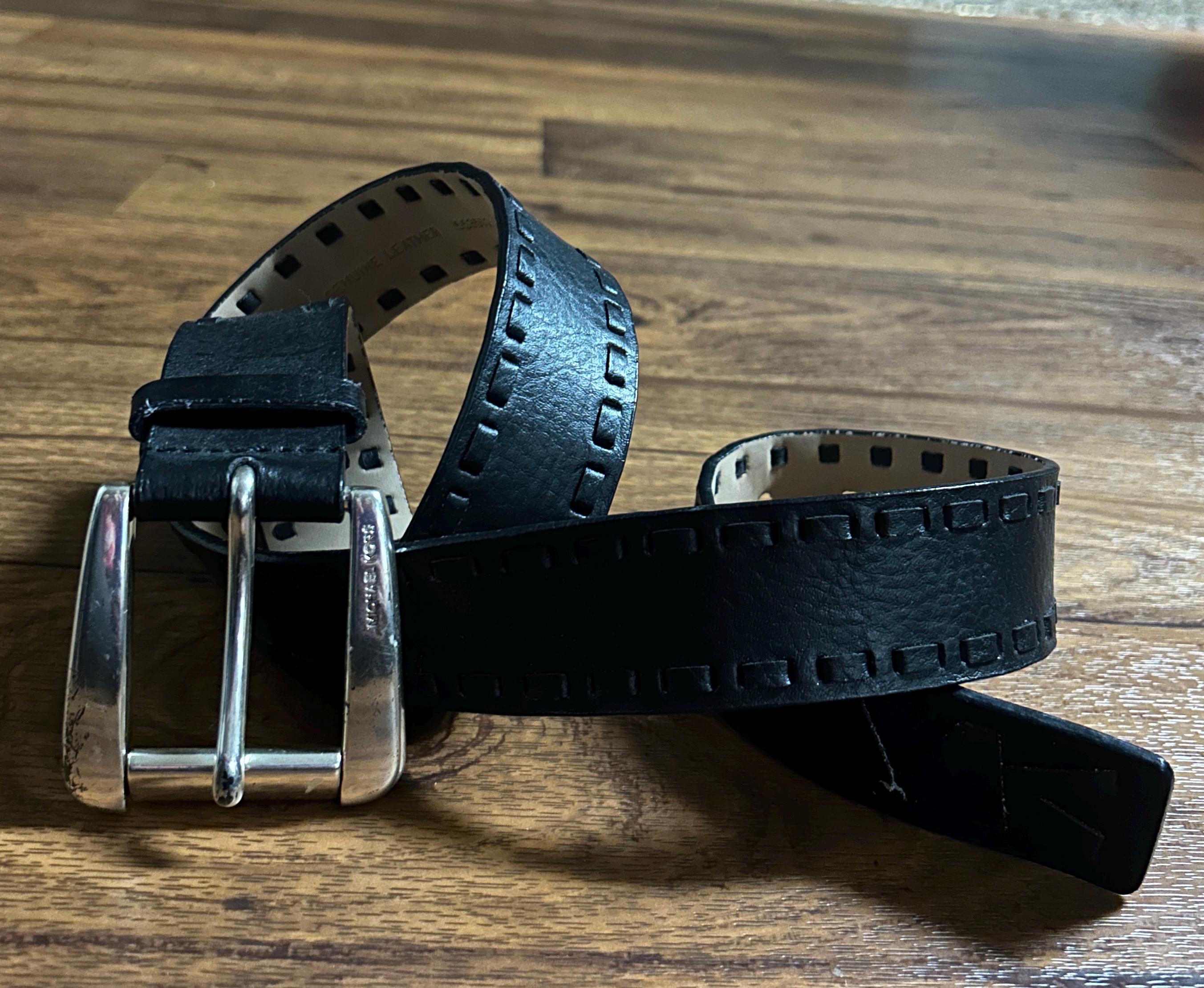 Michael Kors vintage black leather belt with silver Michael Kors Womens Rhinestone Belt Reversible Silver/Black  main image 2