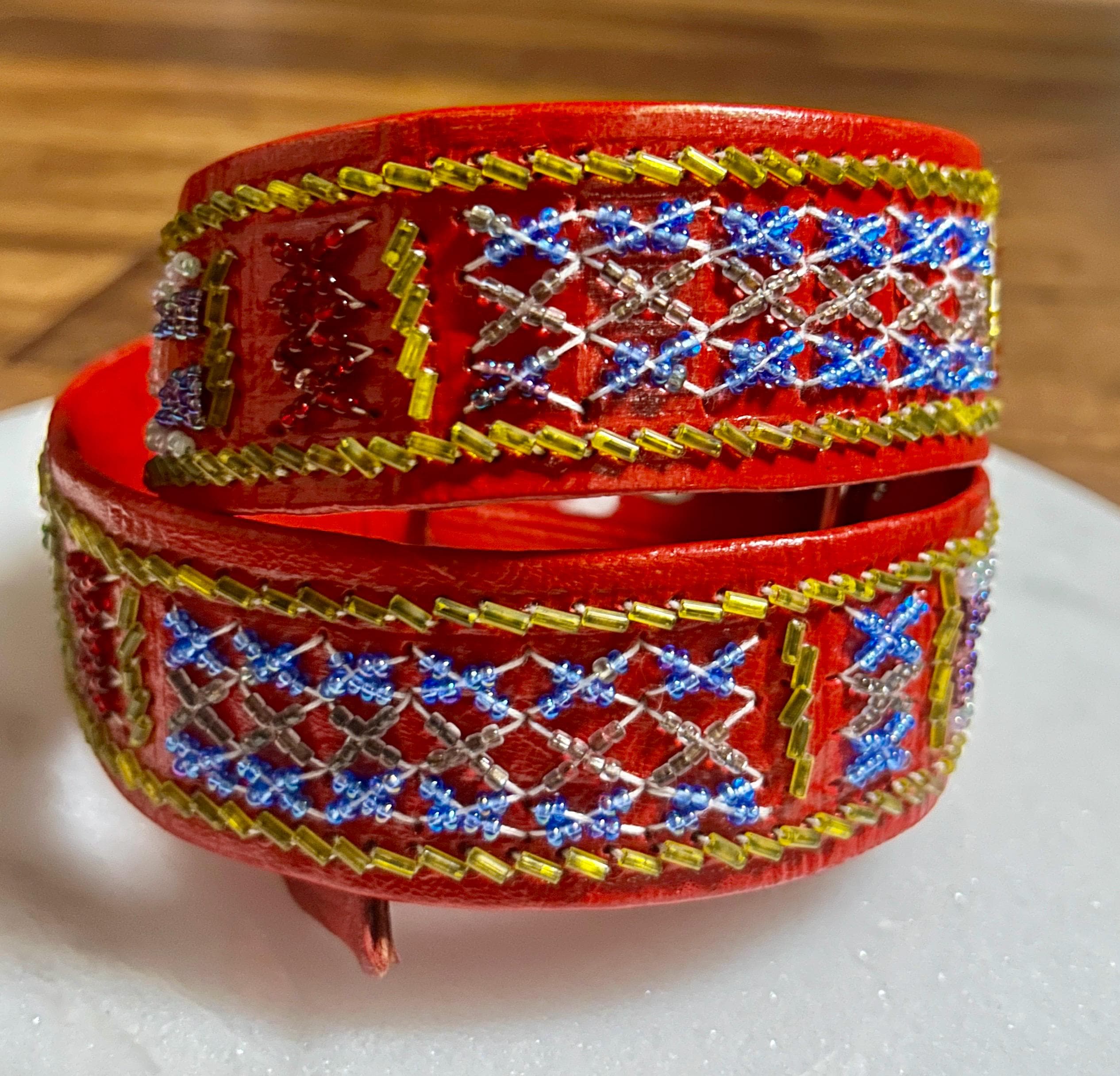 Vintage • Small • Red W/ Multi-colors Beaded • Geometric  display picture 3