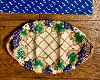 Fitz & Floyd • 1993 • Grape • Thanksgiving Banquet • Majolica • Ceramic • 3-Section • Plate