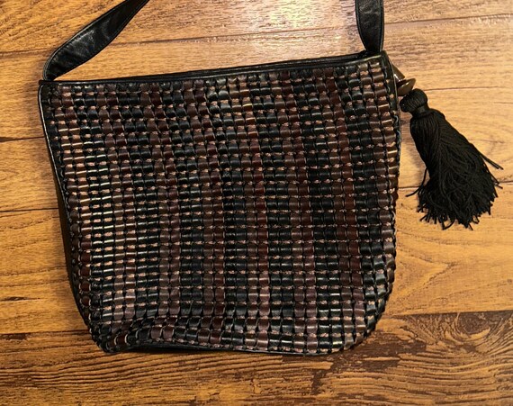 Ganson San Francisco Vintage Leather Woven Brown black Handbag Etsy