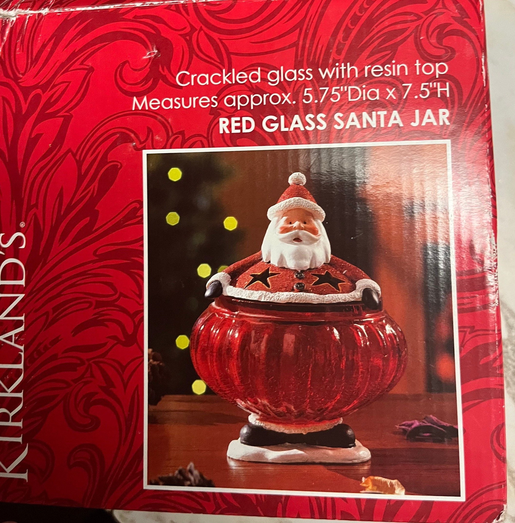 Kirkland's ~ Red ~ Crackled Glass ~ Christmas/ Santa Claus ~ Jar