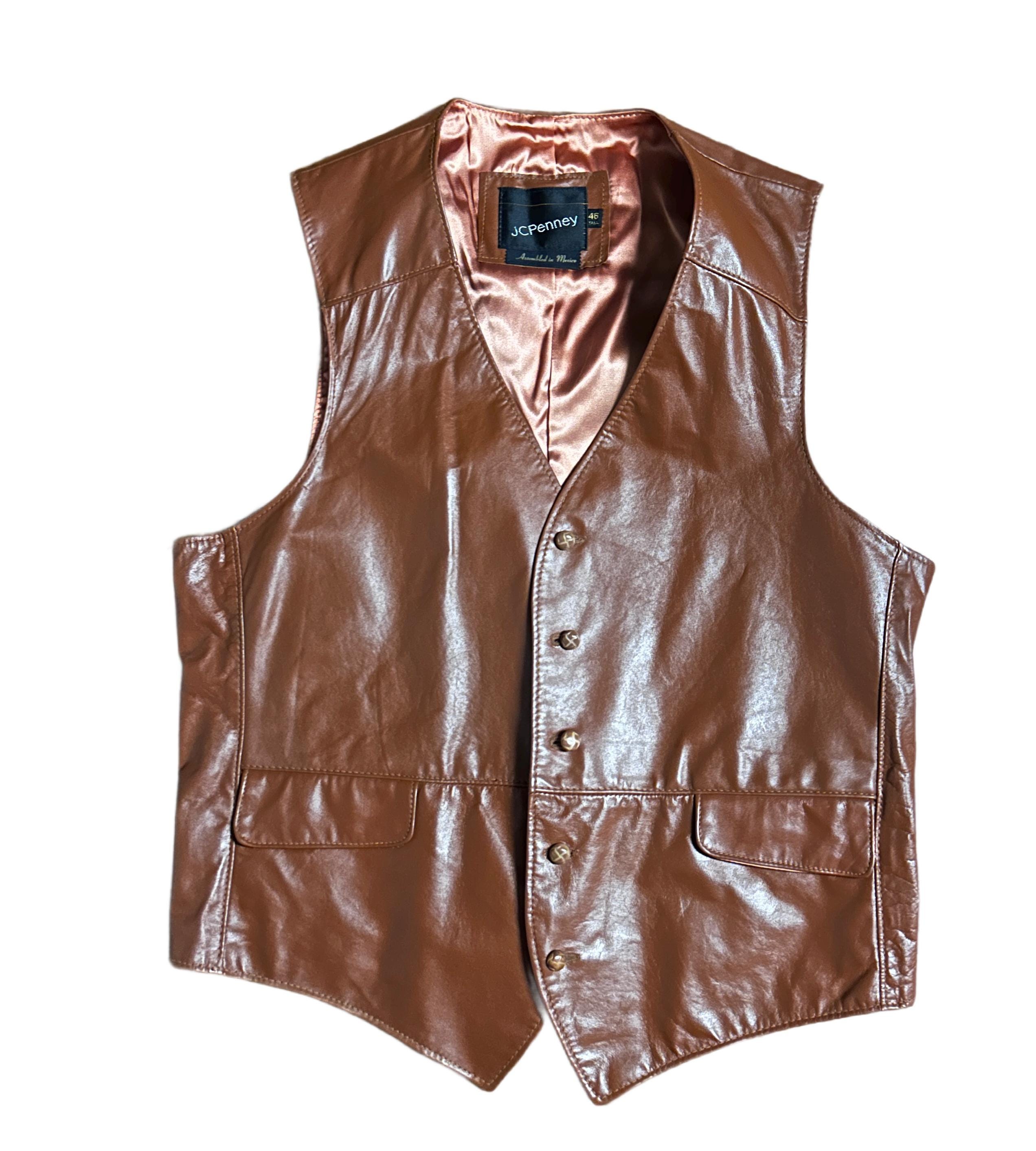 JCPenney ~ Vintage (1980's) ~ Men's X-Large (42 Tall) ~ Brown Leather Western Vest