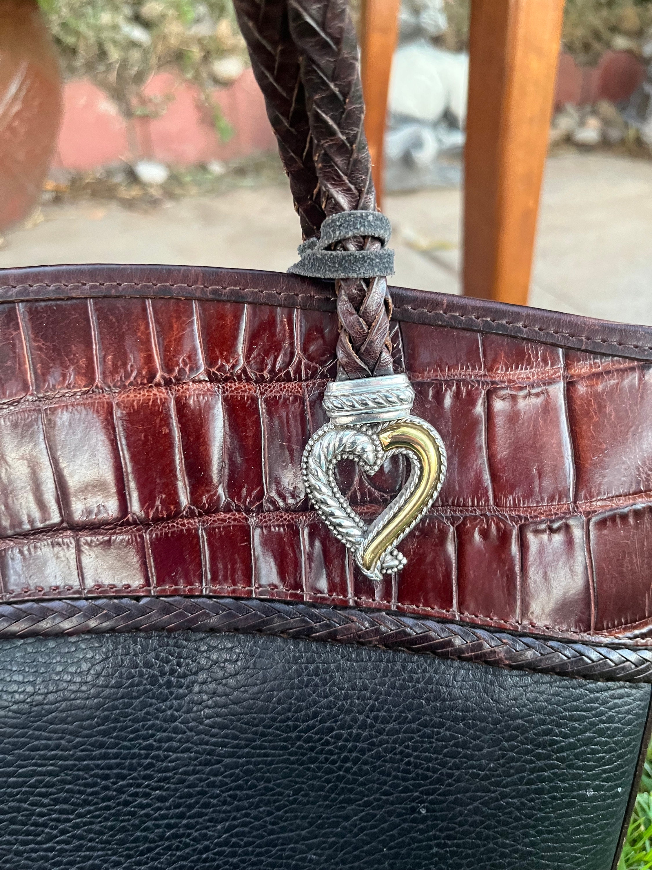 Brighton Dark Brown Leather Croc Embossed with Silver Tone Western Hardware Med Metallic Croc Embossed Leather – Saddle Brown & Grey – Your  main image 4