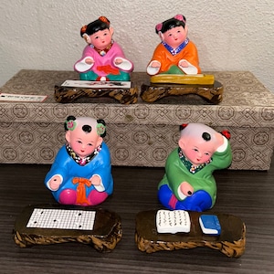 Vintage~ Chinese Folk Art 4 Piece Wuxi Clay Figurines (New W/ Box)