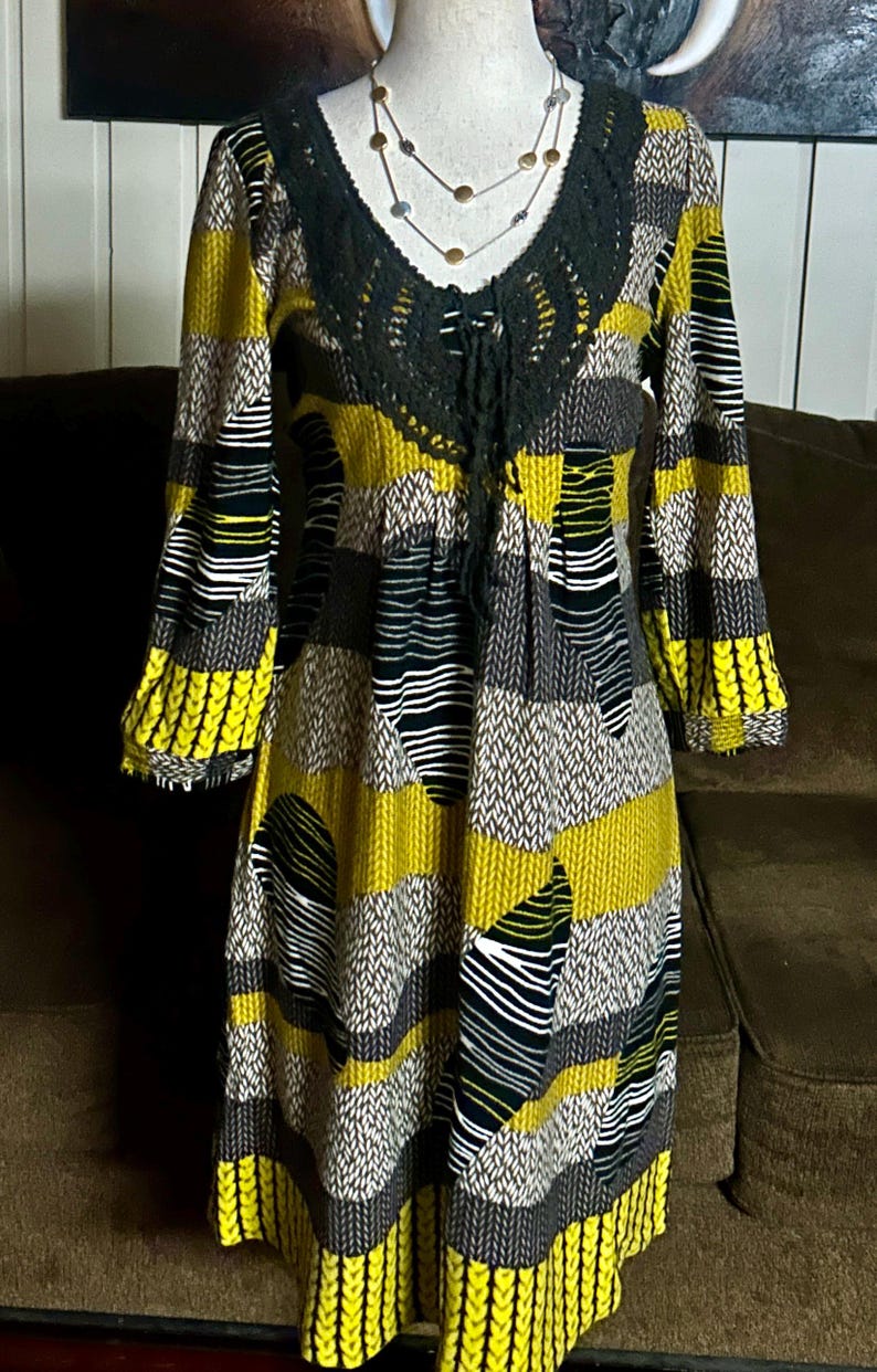 Aryeh Anthropologie “Curry” ~ Size Large ~ Abstract Design ~ Yellow/Brown~ Boho Tunic Dress ~ New W/Tags bild 7