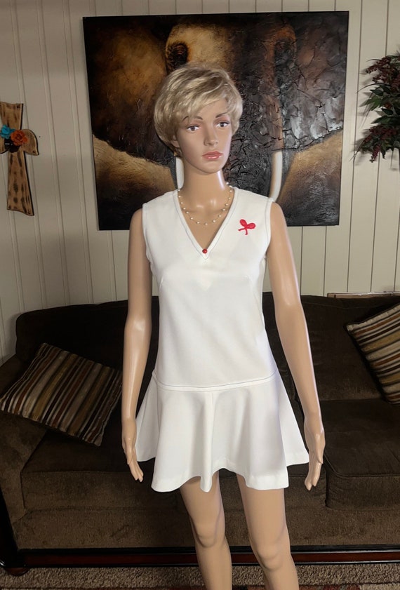 1970’s Vintage~ White Polyester Tennis Dress W/Ten