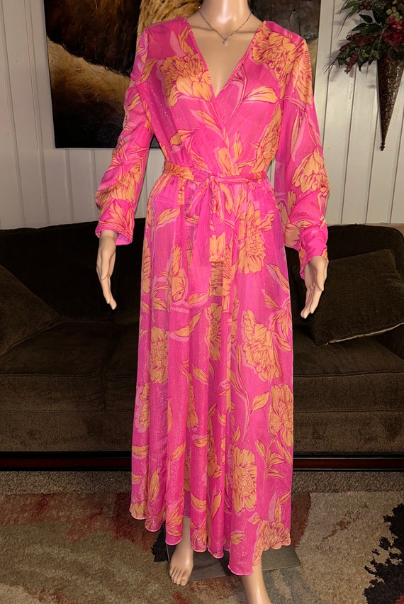 Alexa B Nites~ Size 8 Pink & Orange Floral Maxi D… - image 4