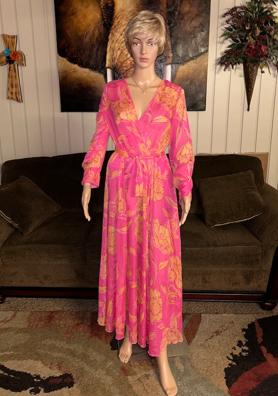 Alexa B Nites~ Size 8 Pink & Orange Floral Maxi D… - image 2