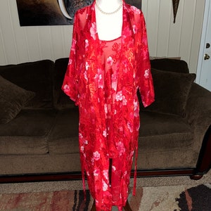 Inner Most • Red • Vintage • Floral • Nightgown & Robe Set • Elegant • Size Medium
