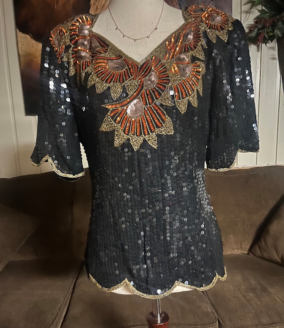 Stenay~ Vintage (1970’s) Black & Gold Sequins~Size