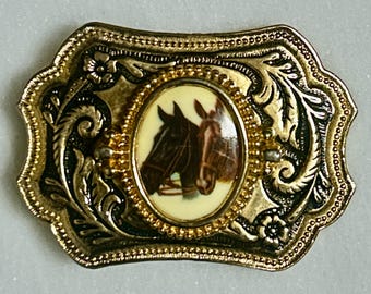 Women’s Vintage 1986 Siskiyou Buckle & Leather & Horse Hair Belt Vintage 1986 US Tribute to the Horse Belt Buckle by Siskiyou  main image 4