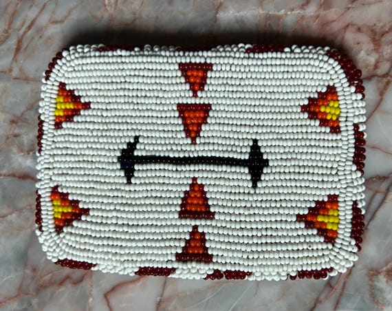 Vintage Handmade ~ White/Red/Orange ~Native American/Navajo ~Beaded Belt Buckle Vintage (1960 main image 3