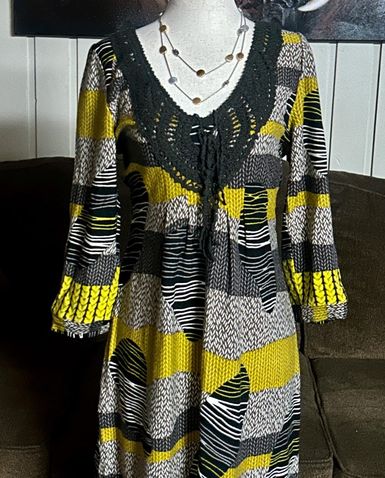 Aryeh Anthropologie “Curry” ~ Size Large ~ Abstract Design ~ Yellow/Brown~ Boho Tunic Dress ~ New W/Tags bild 6