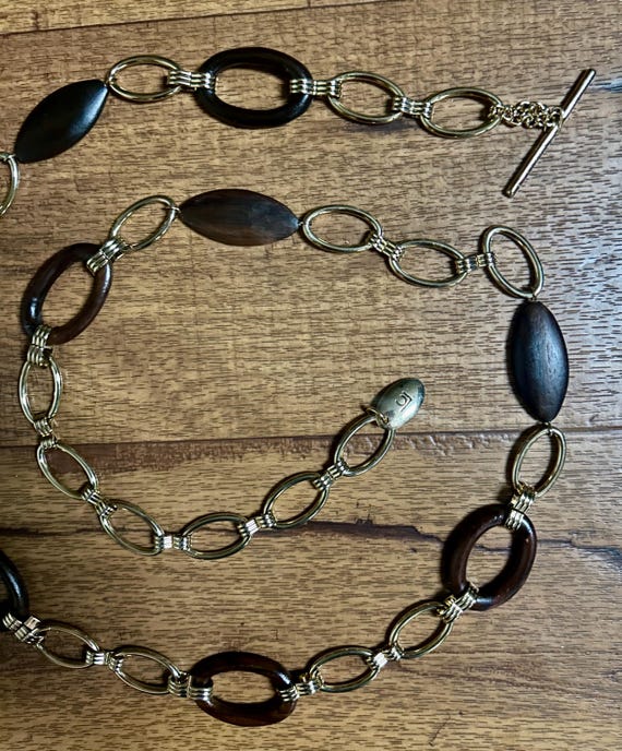 Liz Claiborne • Gold Tone & Wood Chain Links • Large (waist  display picture 1