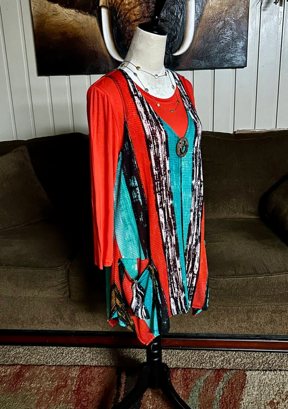 Multiples~Size Medium (2 Piece) Red Blouse W/ Mul… - image 6