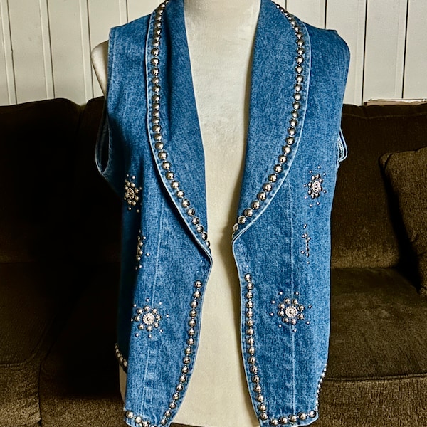 Pado • Vintage • 1980’s • Denim • Blue • Vest • Size Large • Silver Studded • Western