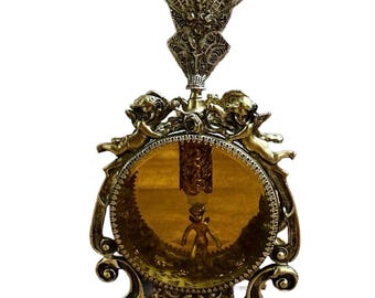 Guildcrest • American Co. • Antique • 1950’s • Floral/Cherub Angel • Perfume Bottle • 24kt Gold Gilt imported from Germany