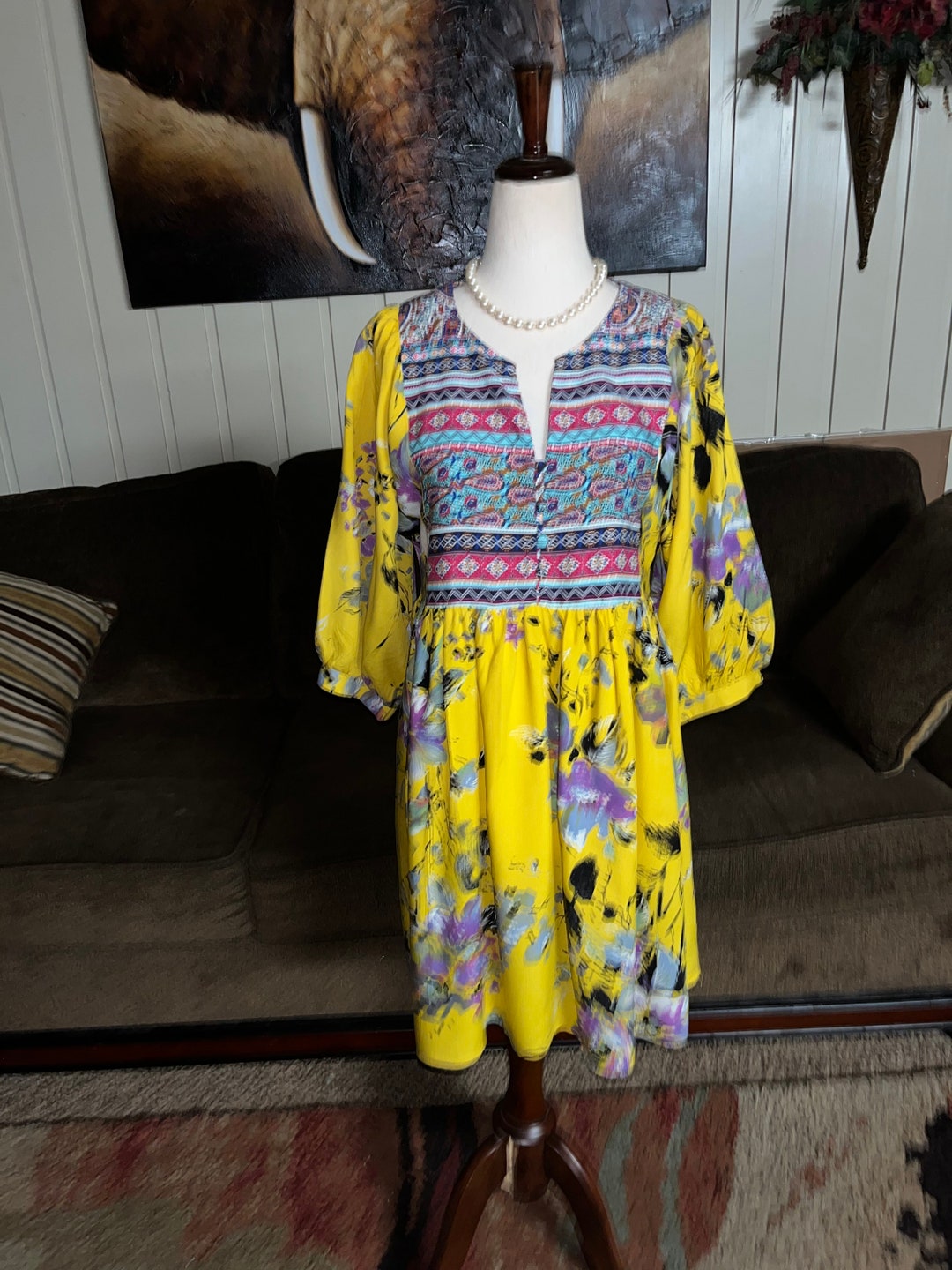 Umgee • Size Small • Yellow Color •floral • Boho • Tunic Dress • New Etsy