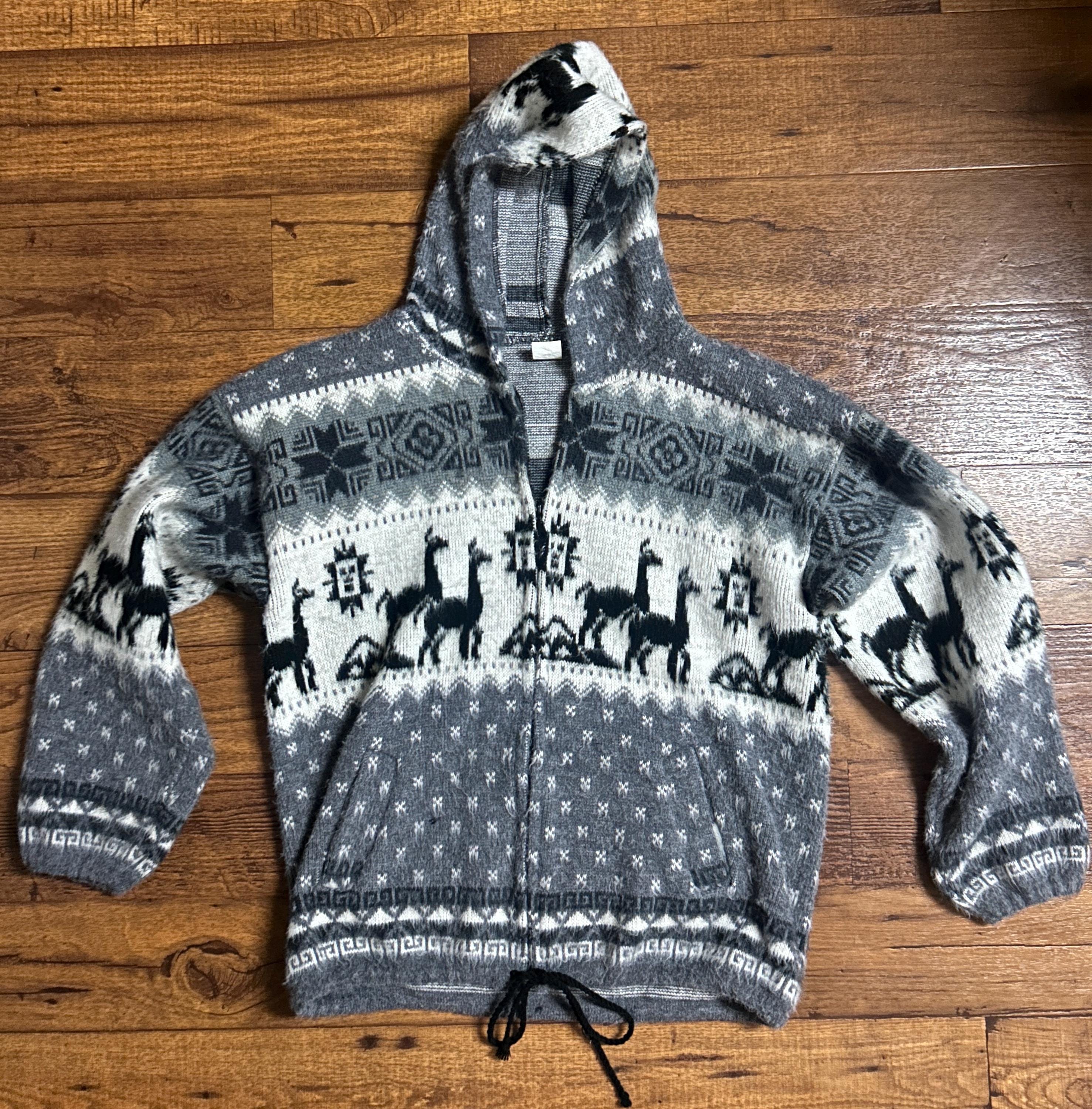 ジャケット JACKET IN ALPACA AND WOOL BLEND Andino Artesanias • Vintage • Medium • Black/white Fair Isle