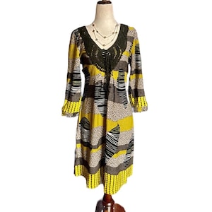 Aryeh Anthropologie “Curry” ~ Size Large ~ Abstract Design ~ Yellow/Brown~ Boho Tunic Dress ~ New W/Tags bild 1