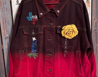 Crest Jeans ~Red Denim Texas Theme Jacket~ 2 X