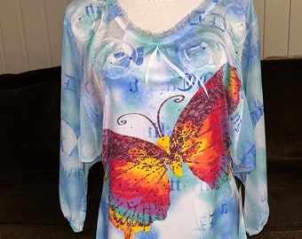 Alli Y~ Vintage Size Medium Sequin Multi-Colors Blouse W/ Butterfly & Floral