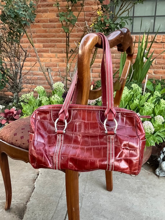 BRIGHTON Maroon/Burgundy Croc Leather--HEART HANDLE purse/bag(Perfect  Condition) | Croc leather, Purses, Leather