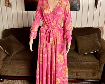 Alexa B Nites~ Size 8 Pink & Orange Floral Maxi Dress W/ Silver Metallic Thread