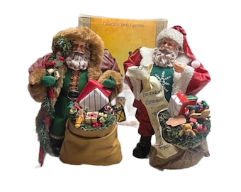 Grandeur Noel ~ 2 Collectible Santa Clause ~ Paper Mache Figurines
