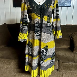 Aryeh Anthropologie “Curry” ~ Size Large ~ Abstract Design ~ Yellow/Brown~ Boho Tunic Dress ~ New W/Tags bild 5