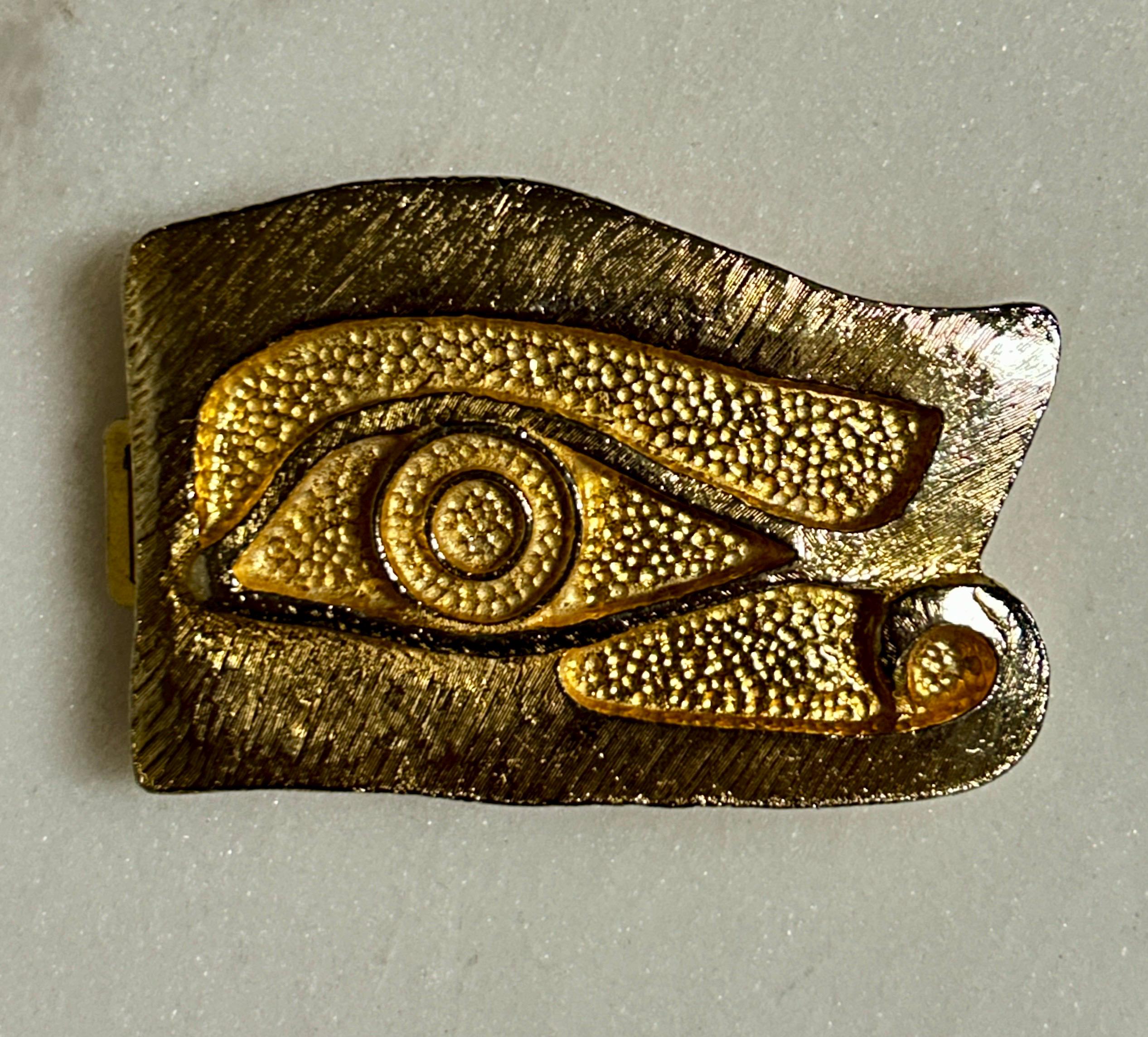 Vintage MIMI di N 1972 Gold Tone Eye of Horus Belt Buckle Vintage Designer Belt Dunhill Gold Logo Reversible Leather Belt - Lucky Vintage main image 4