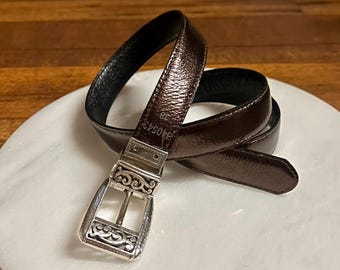 Vintage Brighton Reversible Leather Belt Black Croc Embossed Bronze Brown M Brighton Belt Reversible Brown or Black Croc Embossed  main image 4
