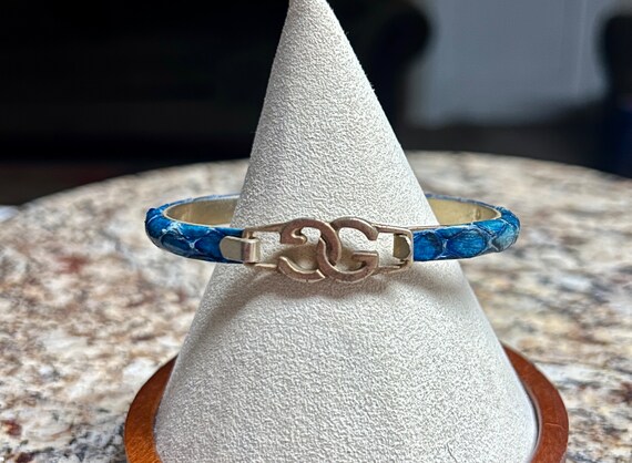Gucci Vintage Gold Plated Blue Snakeskin 7 In. Bracelet Etsy