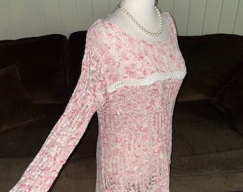 Vintage America • Pink / White •  Tasha • Crochet • Size Large • Sweater