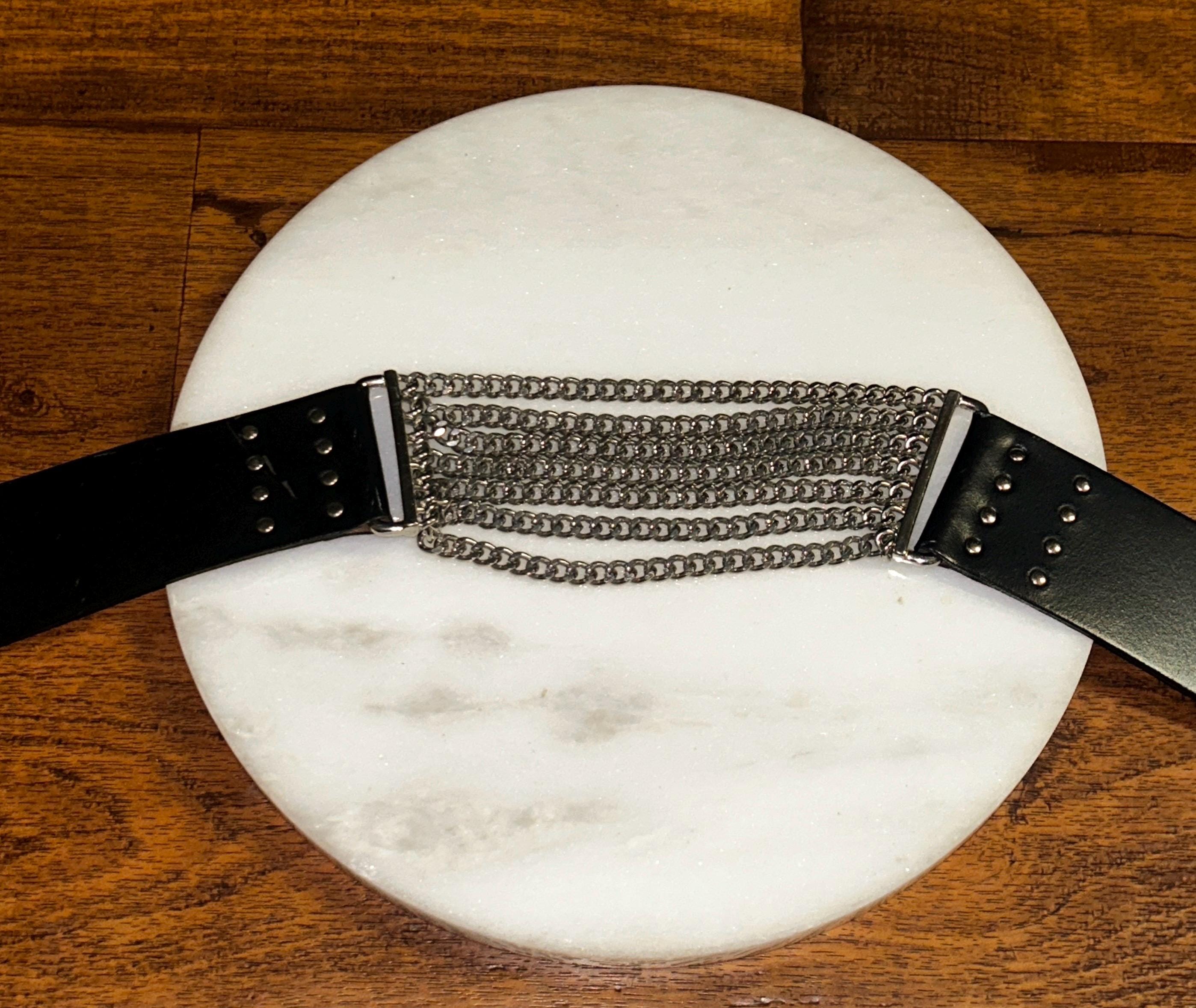 Express Black Leather Belt with Silver-Tone Chain Panel Express Leather Black Belts for Women for sale | eBay main image 3