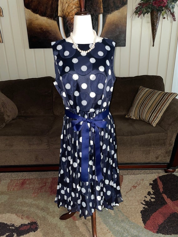 Adrianna Papell Navy Blue White Dress Polka Dots Size 12 Etsy Canada