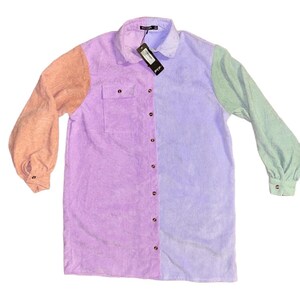 Nasty Gal ~ Women’s Size 4 ~ Corduroy Multi- Color Block ~ Oversize Shirt Dress ~ New W/ Tags