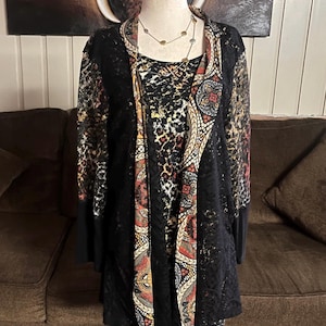 Multiples~ Size Large Blouse & Cardigan Attached Set W/ Safari Design (New)