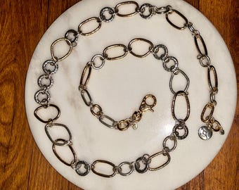 Silver Tone Oval and Square Alternating Link Chain Belt 28  display picture 1