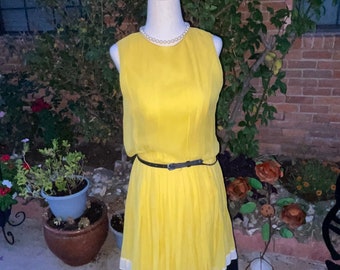 1960 Antique Yellow Party Joan Leslie by Kasper (Bust 30&quot;, Waist 26&quot;, Hip 32&quot;)