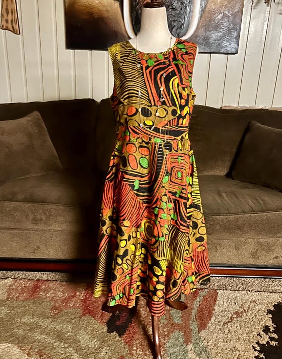 Ashro (emelie Burnt) ~ Women's Size 6 ~ Metallic Thread ~ Gold/orange/black  (vibrant Colors) ~ Afrocentric ~ Fit & Flare Dress - Etsy