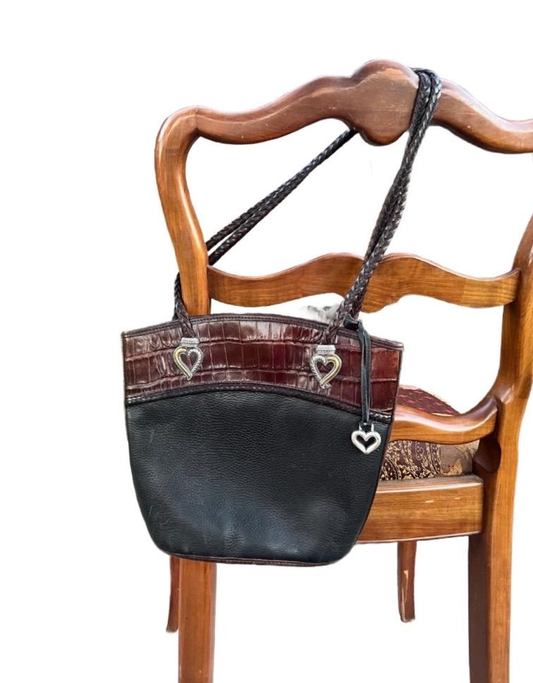 Brighton ~ Black/brown ~ Leather ~ Shoulder Handbag Purse W/ Heart