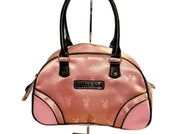 Playboy (Spencer’s) Satin Pink W/ Black Leather Strap & Charm Hand Bag ~ New W/Tags