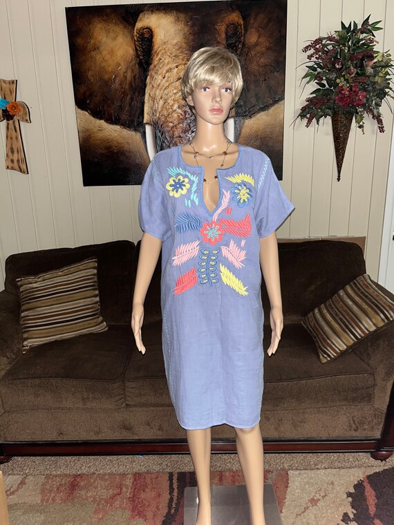 Corey Lynn Calter * Large * Blue/Pink/Yellow * Floral * Embroidery * Dress