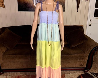 J. NNA • Large • Maxi • Dress • Multi-colors • Block Smocked