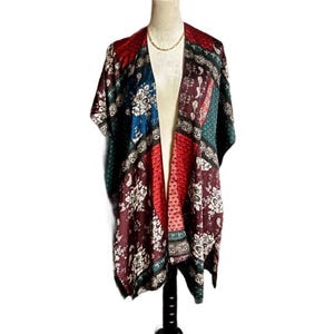 Free People ~ One Size ~ Fall Multi-Colors ~ Floral & Paisley Patchwork ~ Boho Kimono Cardigan Jacket